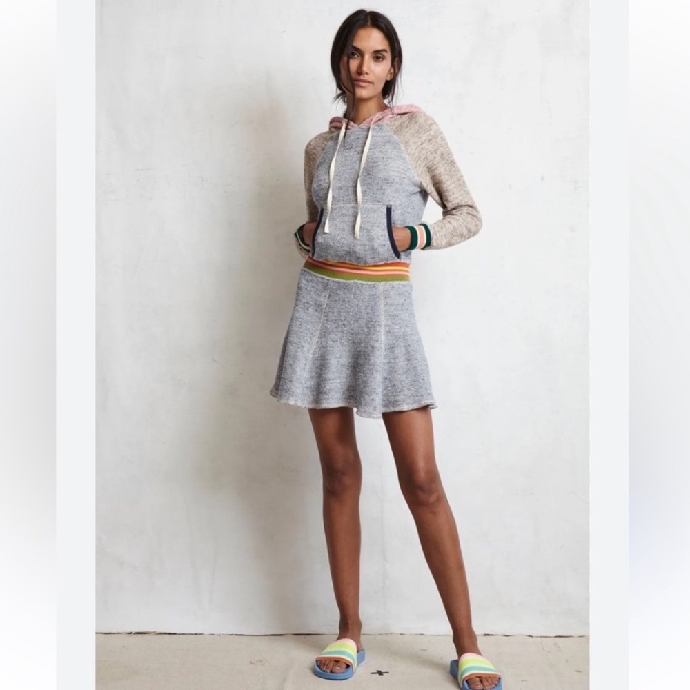 Warm NY Colorblock Hoodie Dress Rainbow Stripe Long Sleeve Marled Knit Small